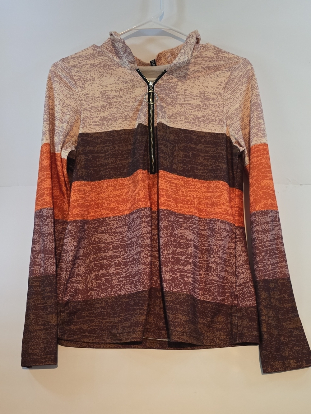 Striped Hooded Zip Jacket in Orange and Brown Tones #37